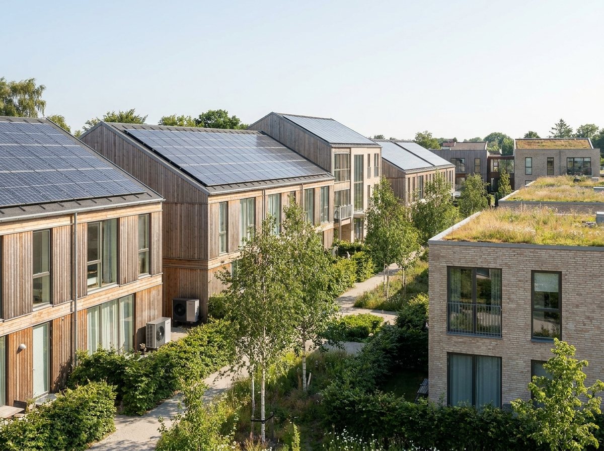 Bæredygtigt boligområde med solceller
